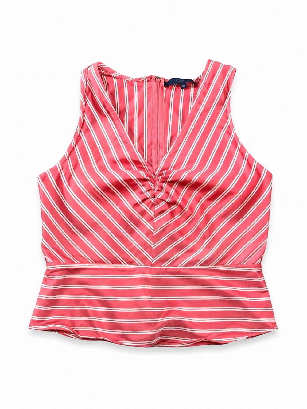 Rachel Roy Alonza Peplum Blouse Salmon White Stripe V-Neck Peplum Top Size 10